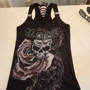Alchemy Black Skull and Rose Tank Top